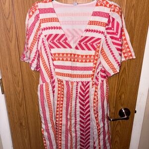 Old Navy Pink and Orange Patterned Midi Dress